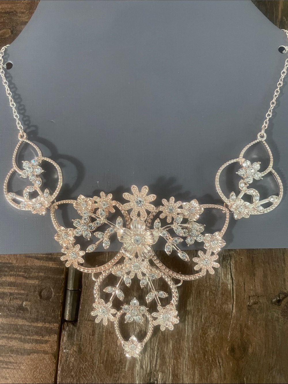 Floral Crystal Statement Necklace in Rose Gold